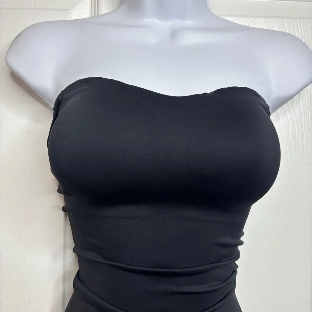 NWOT S Women's Black Ruched Bandeau Shapewear Bodysuit